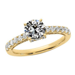 Ronde oude mijn geslepen diamanten ring Fishtail set sieraden 3 karaat geel goud