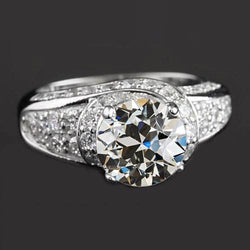 Ronde oude mijn geslepen diamanten ring witgouden sieraden 6,50 karaat