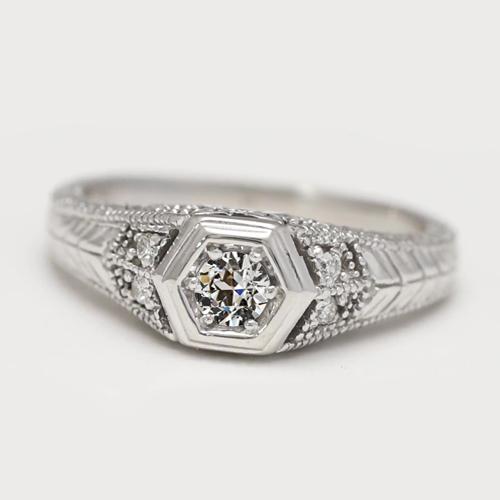 Ronde oude mijn geslepen diamanten trouwring Vintage stijl sieraden 1 karaat - harrychadent.nl