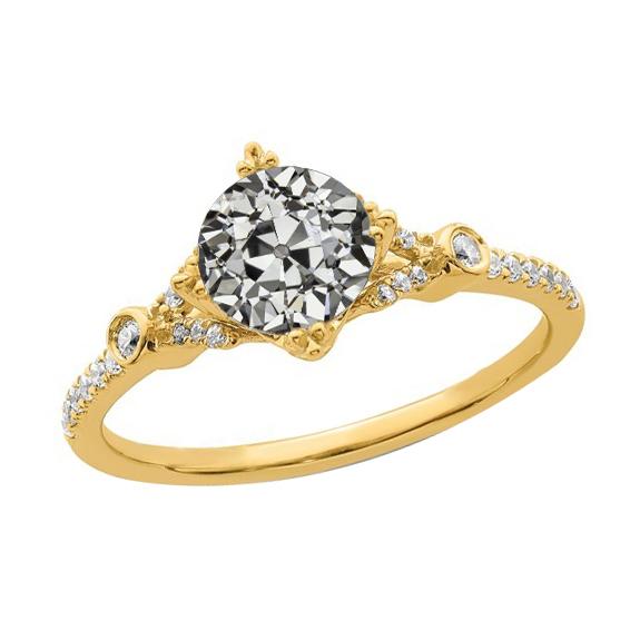 Ronde oude mijnwerker diamanten ring 14K geel goud 3,75 karaat sieraden - harrychadent.nl