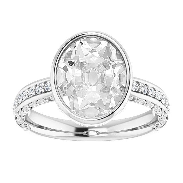 Ronde & ovale oude geslepen diamanten ring bezel set 7,25 karaat dames sieraden - harrychadent.nl