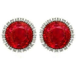 Ronde robijn en diamanten Halo Stud Earring 5,42 karaat witgoud 14K