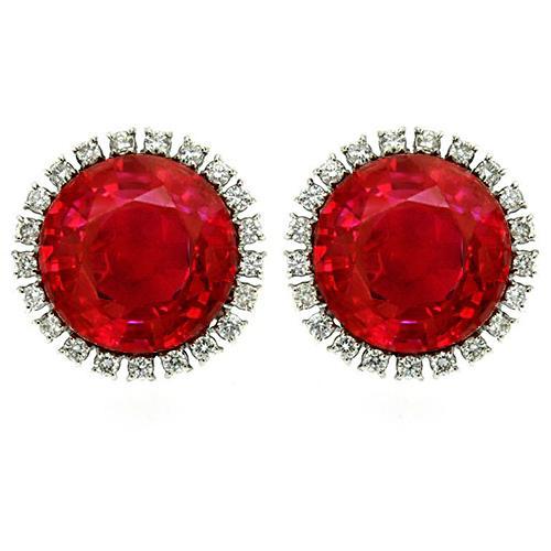 Ronde robijn en diamanten Halo Stud Earring 5,42 karaat witgoud 14K - harrychadent.nl