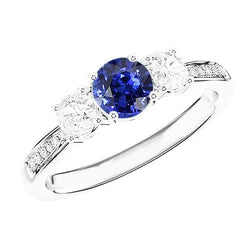 Ronde saffier en diamanten ring wit goud 2,50 karaat 3 stenen stijl