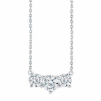Ronde snede Diamanten drie stenen ketting hanger 3 kt witgoud 14K - harrychadent.nl