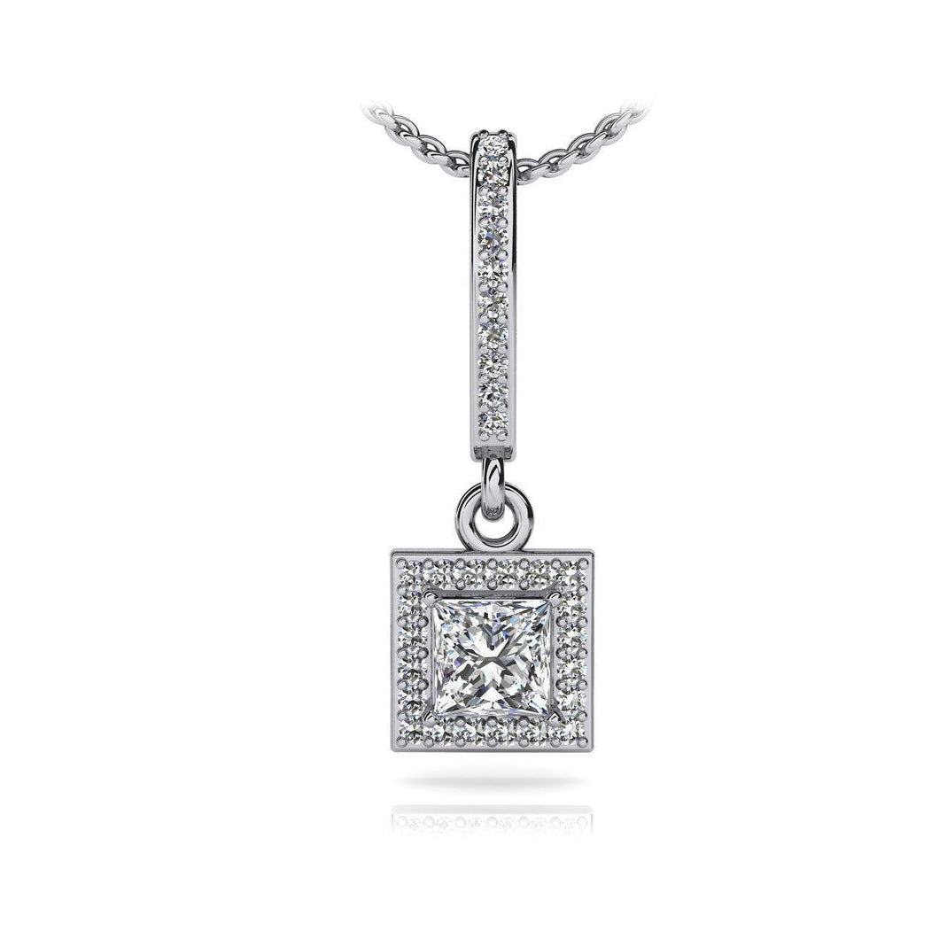 Ronde snede Princess Diamond Pendant Necklace 3,3 karaat witgoud 14K - harrychadent.nl