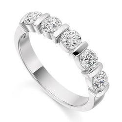 Ronde snede Vijf stenen Diamanten band massief wit goud 14K 3,50 Ct