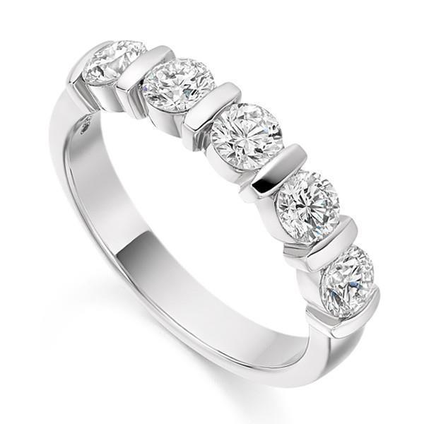 Ronde snede Vijf stenen Diamanten band massief wit goud 14K 3,50 Ct - harrychadent.nl