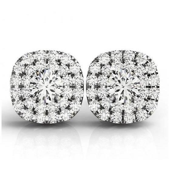 Ronde Dubbele Halo Echt Diamond Stud Earring Paar 2,56 Karaat Witgoud 14K