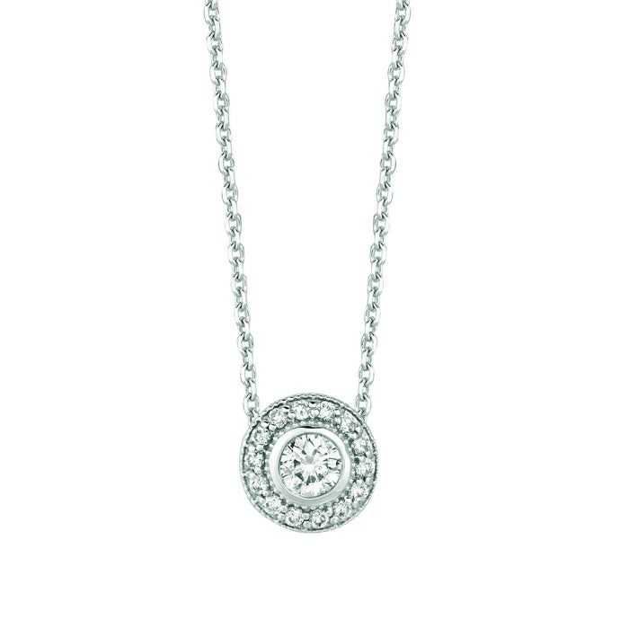 Ronde Echt Diamanten Halo Ketting Hanger 0,39 Karaat 14K Witgoud
