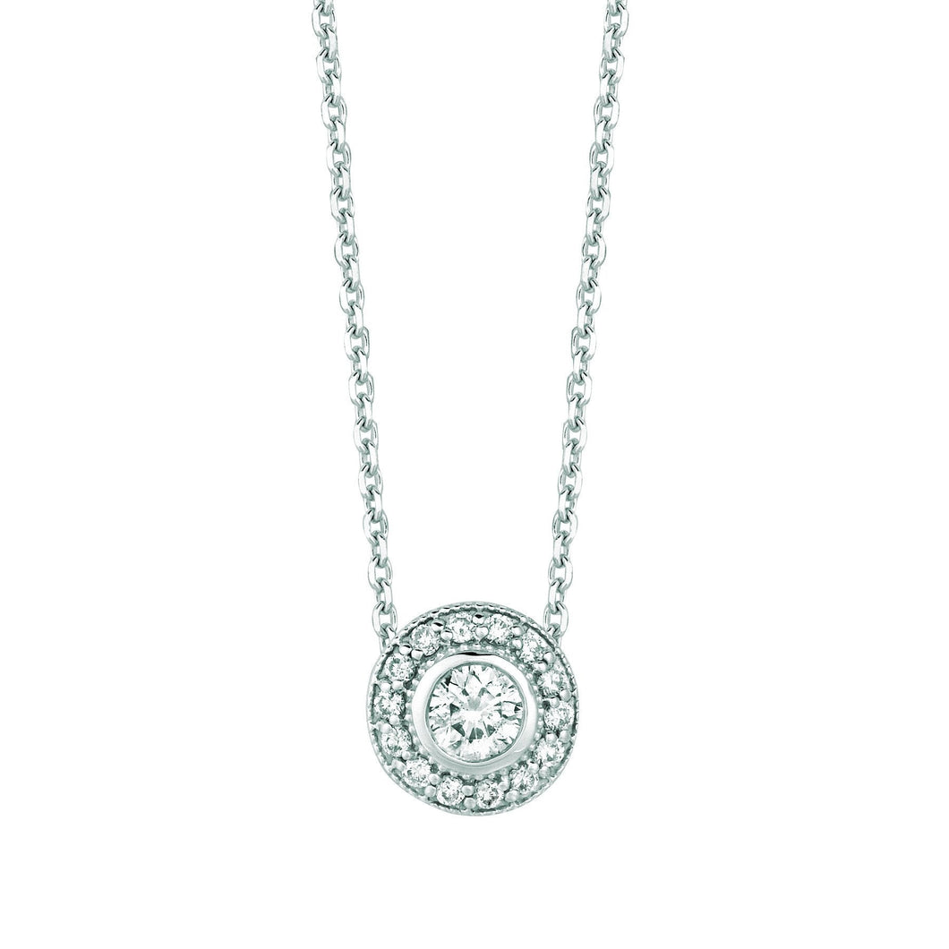 Ronde Echt Diamanten Halo Ketting Hanger 0,39 Karaat 14K Witgoud