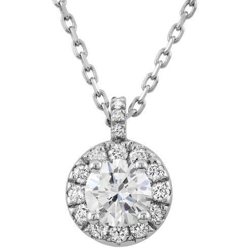 Ronde Echt Diamanten Halo Ketting Hanger Met Ketting 1,60 Karaat WG 14K