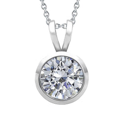 Ronde Echt Diamanten Halsketting Hanger Met Ketting Bezel Set 1,50 Karaat WG 14K