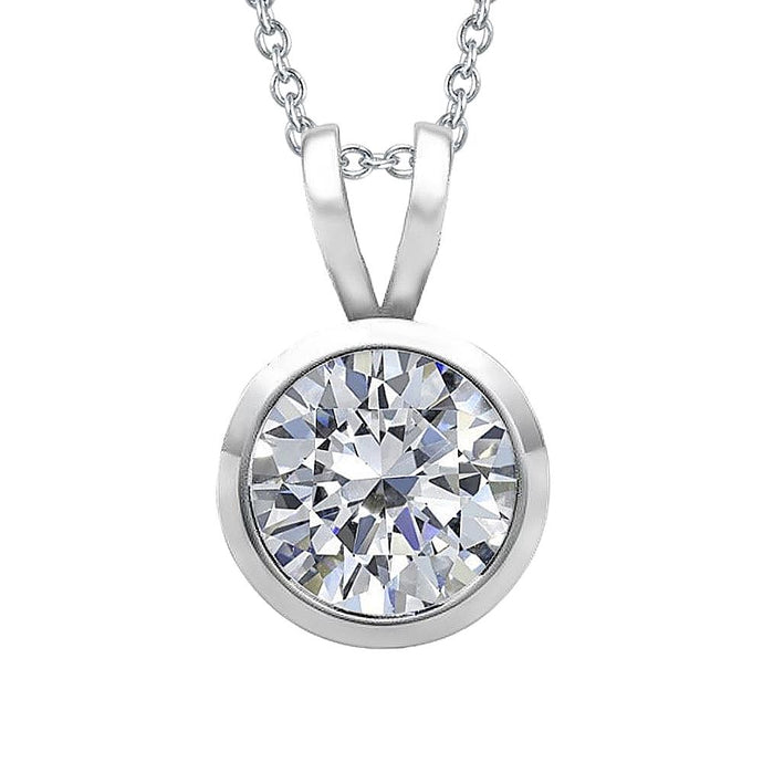 Ronde Echt Diamanten Halsketting Hanger Met Ketting Bezel Set 1,50 Karaat WG 14K