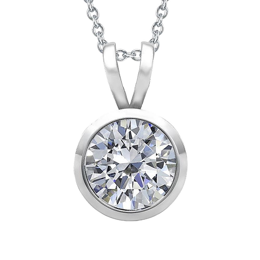 Ronde Echt Diamanten Halsketting Hanger Met Ketting Bezel Set 1,50 Karaat WG 14K