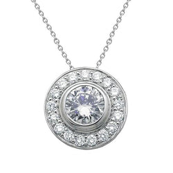 Ronde Echt Diamanten Hanger Ketting Bezel Set 3,0 Ct. Wit Goud 14K