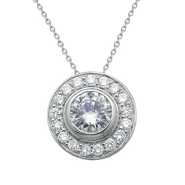 Ronde Echt Diamanten Hanger Ketting Bezel Set 3,0 Ct. Wit Goud 14K