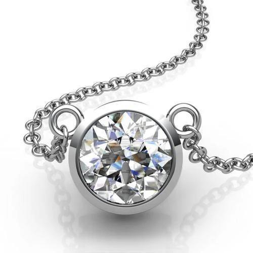 Ronde Echt Diamanten Hanger Ketting Dames Nieuw 1.50 Karaat Wit Goud 14K
