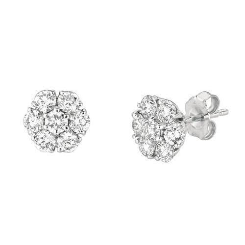 Ronde Echt Diamanten Oorknopjes Bloemstijl 1.50 Karaat Witgoud 14K