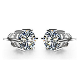 Ronde Echt Diamanten Oorknopjes Zes Prong Setting Sieraden 2 Karaat WG 14K