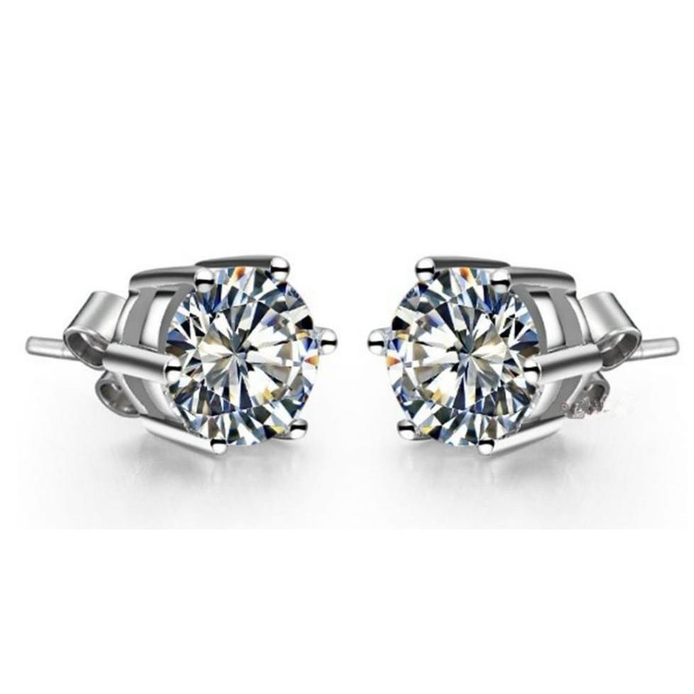 Ronde Echt Diamanten Oorknopjes Zes Prong Setting Sieraden 2 Karaat WG 14K