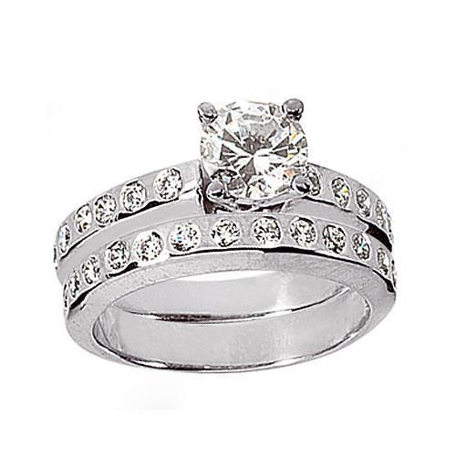 Ronde Echt Diamanten Ring Verlovingsband Set 1,75 Karaat Witgoud 14K