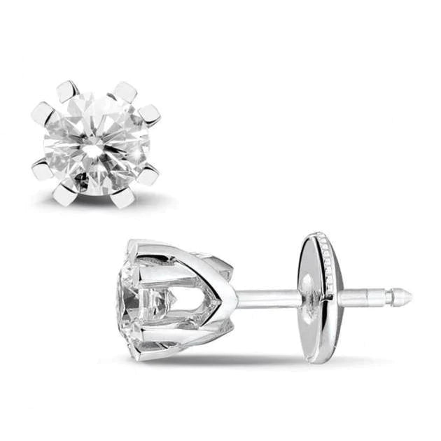 Ronde Geslepen 2,00 Karaat Echt Diamanten Dames Oorknopjes Kroonzetting 14K Witgoud