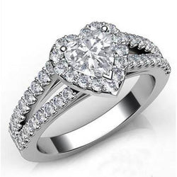 Rond Geslepen Halo Hartvormige uit de aarde gewonnen Diamanten Trouwring 6.90 Karaat Witgoud
