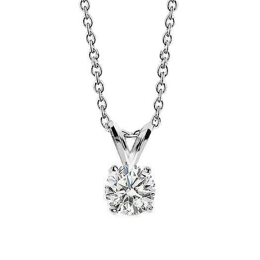 Ronde Solitaire Echt Diamanten Hanger Ketting 0,75 Carat Prong Set WG 14K