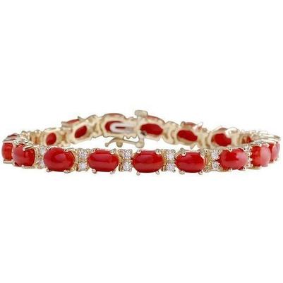 Rood koraal en diamanten 15 kt armband geel goud 14k - harrychadent.nl