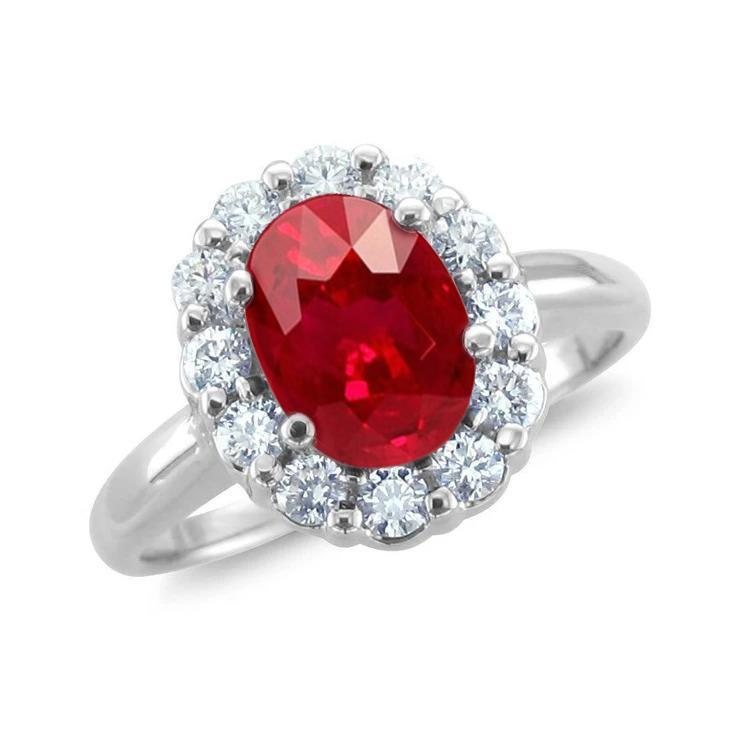 Rood ovaal geslepen robijn en diamanten ring 5 karaat sieraden 14K witgoud - harrychadent.nl