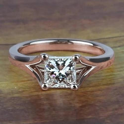 Rose Gold 14K 1 karaat prinses geslepen diamanten verlovingsring met gespleten schacht