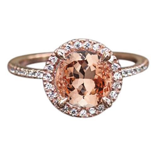 Rose Gold 14K 9 karaat ronde geslepen Morganite en diamanten ring nieuw - harrychadent.nl