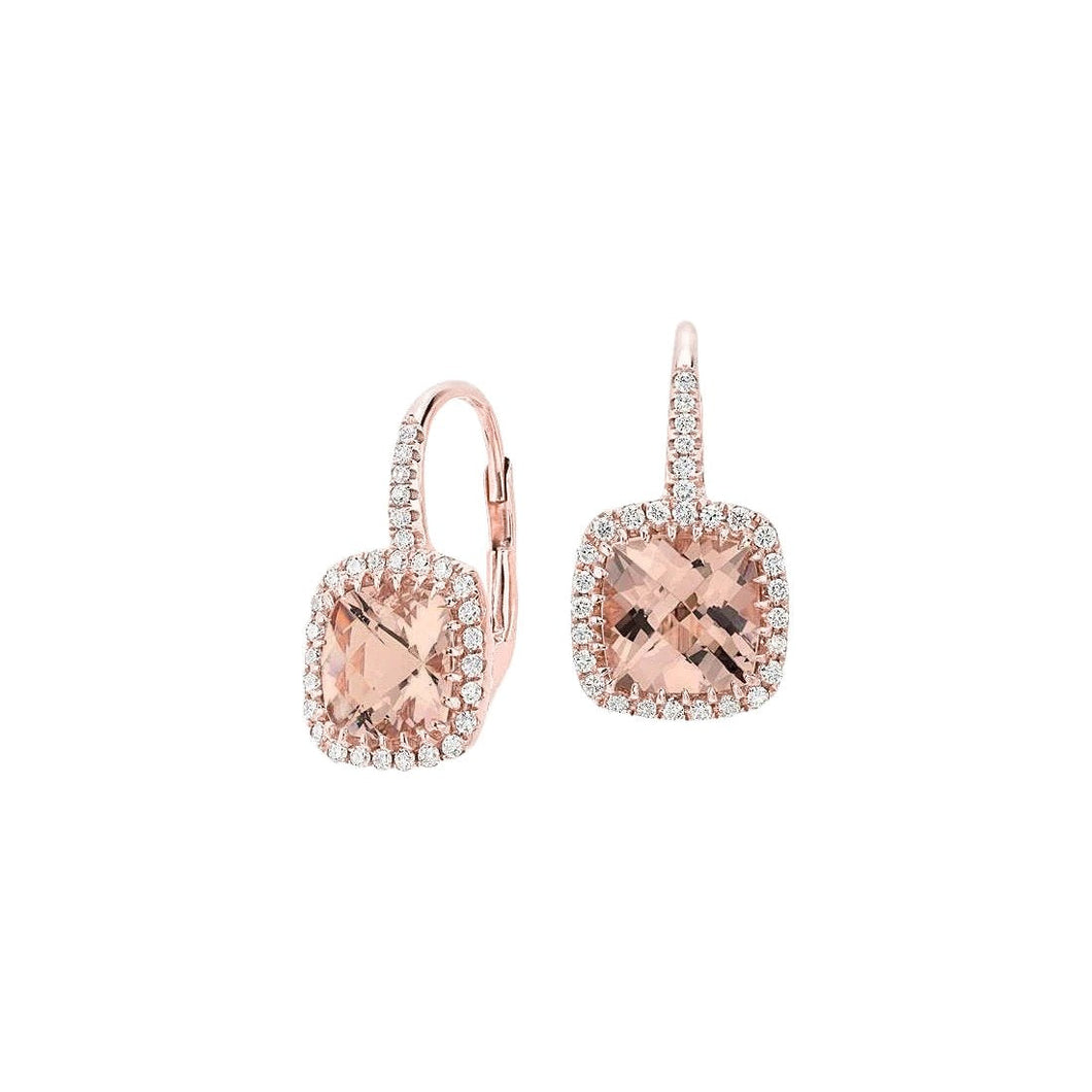 Rose Gold 14K Lady 10,60 Ct Morganite en diamanten bengelen oorbellen - harrychadent.nl