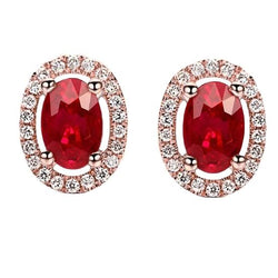 Rose Gold 14K Robijn en diamanten 6,50 karaat dames oorknopjes