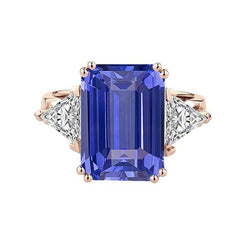 Rose Gold 3 Stenen Jubileumring Blauwe Saffier Diamanten 3,50 Karaat