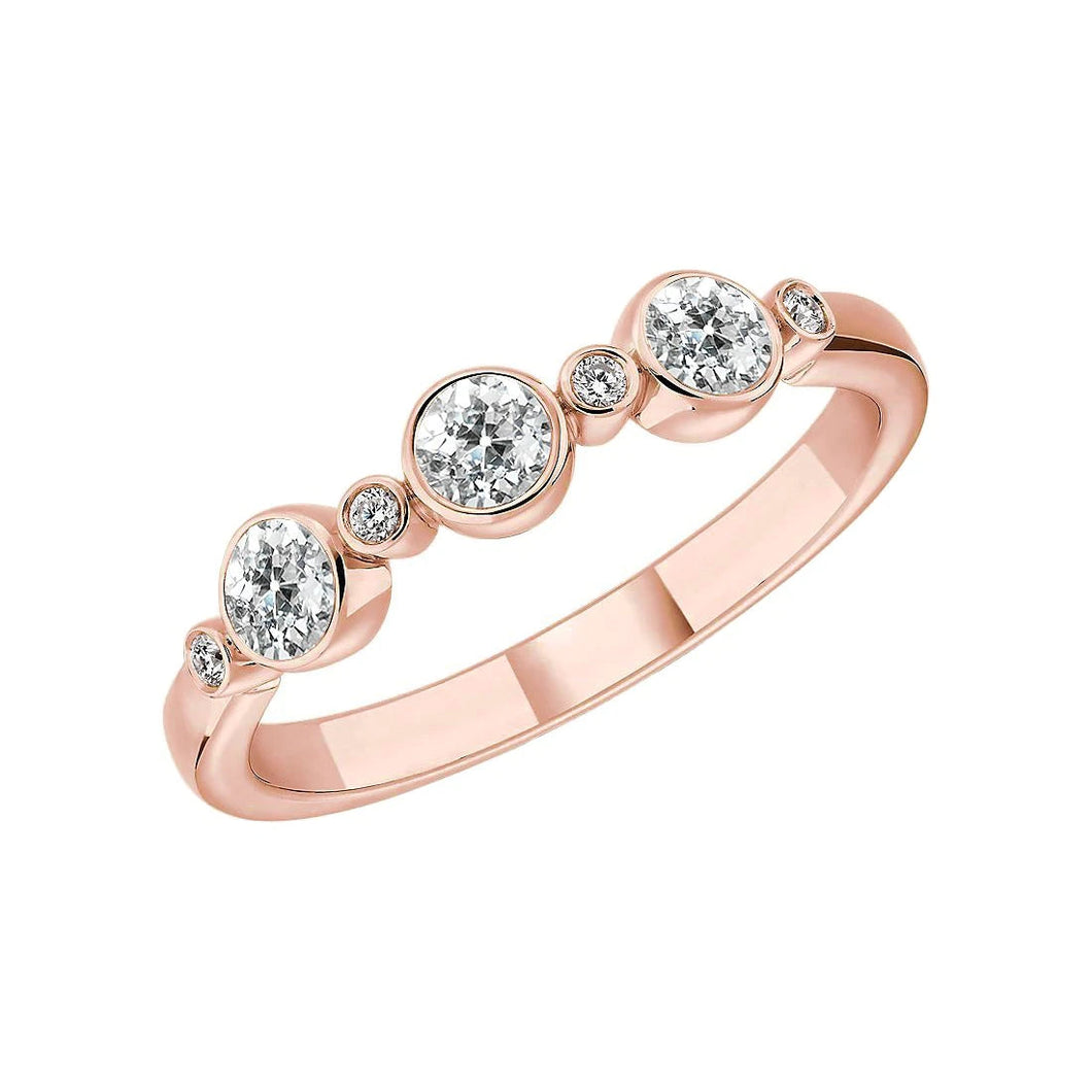 Rose Gold Bubble Diamond Ring Oud geslepen ronde sieraden 3,50 karaat
