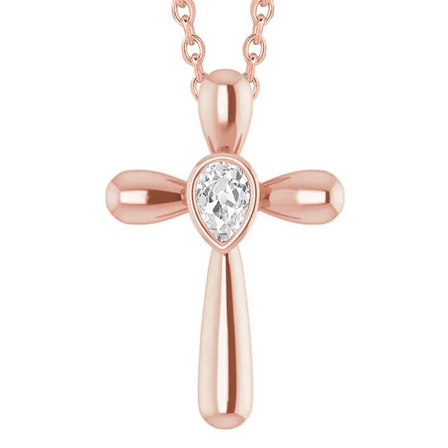 Rose Gold Cross Diamond Pendant Slide Bezel Set Pear Old Miner 1 karaat - harrychadent.nl