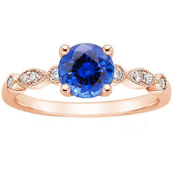 Rose Gold Diamond Ring 2,50 karaat Vintage stijl ronde blauwe saffier