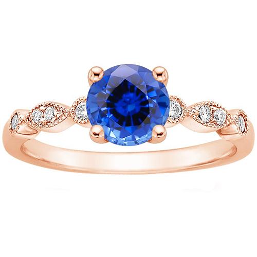 Rose Gold Diamond Ring 2,50 karaat Vintage stijl ronde blauwe saffier - harrychadent.nl