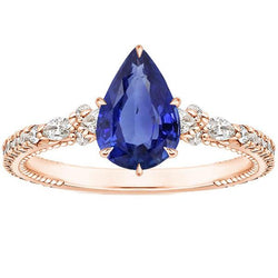 Rose Gold Diamond Ring Peer Ceylon Sapphire Vintage stijl 5,50 karaat