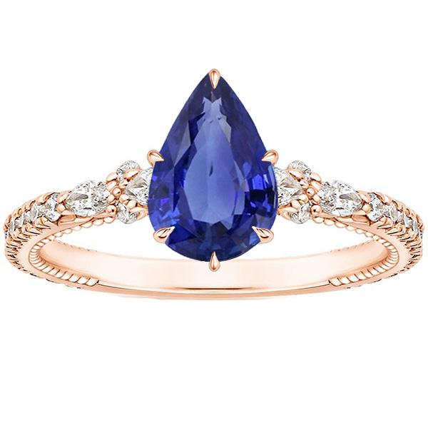 Rose Gold Diamond Ring Peer Ceylon Sapphire Vintage stijl 5,50 karaat - harrychadent.nl