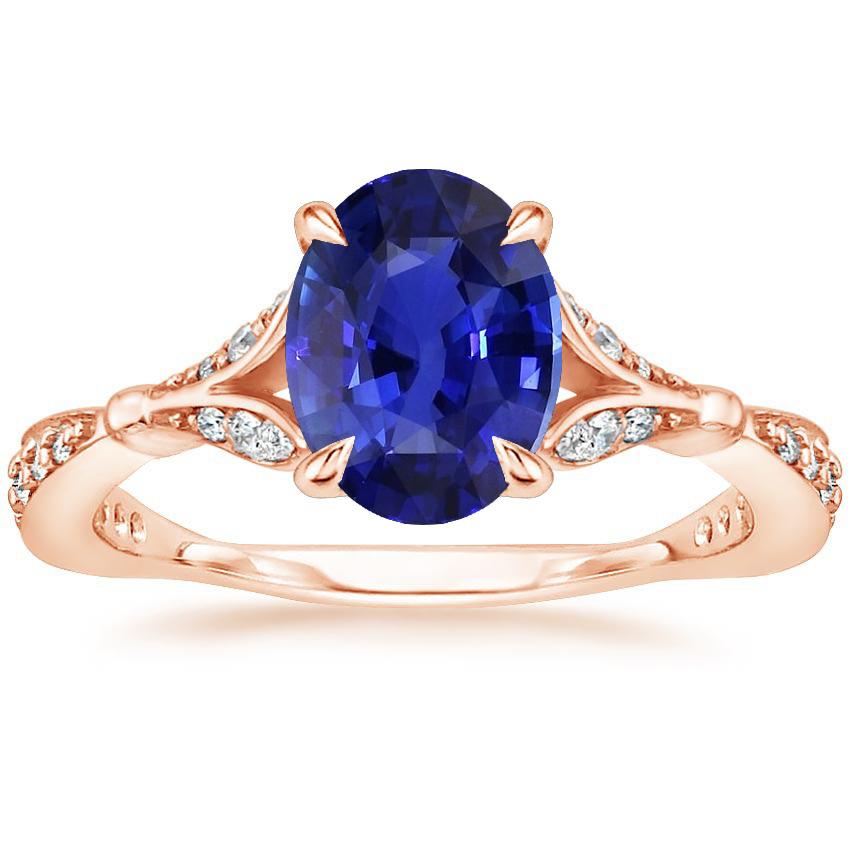 Rose Gold Edelsteen Ring Split Shank Blauwe Saffier & Diamanten 3 Karaat - harrychadent.nl