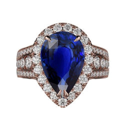 Rose Gold Halo Ceylon Sapphire Verlovingsring Set Diamanten 6 Karaat
