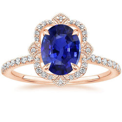Rose Gold Halo Ring Ovaal Sri Lankaanse Saffier & Diamanten 3,25 Karaat