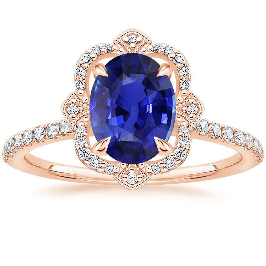 Rose Gold Halo Ring Ovaal Sri Lankaanse Saffier & Diamanten 3,25 Karaat - harrychadent.nl
