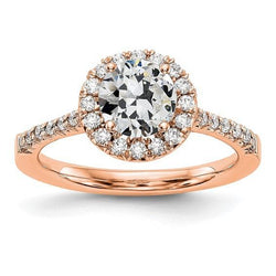 Rose Gold Halo Round Old Miner Diamond Ring met accenten 3 karaat