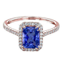 Rose Gold Halo Stralende Saffier Ring 3,50 karaat Pave Set diamanten