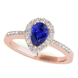 Rose Gold Halo Trouwring Ceylon Saffier & Diamanten 4 Karaat