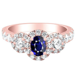 Rose Gold Halo ovale saffier ring 3 stenen stijl diamanten 5,50 karaat